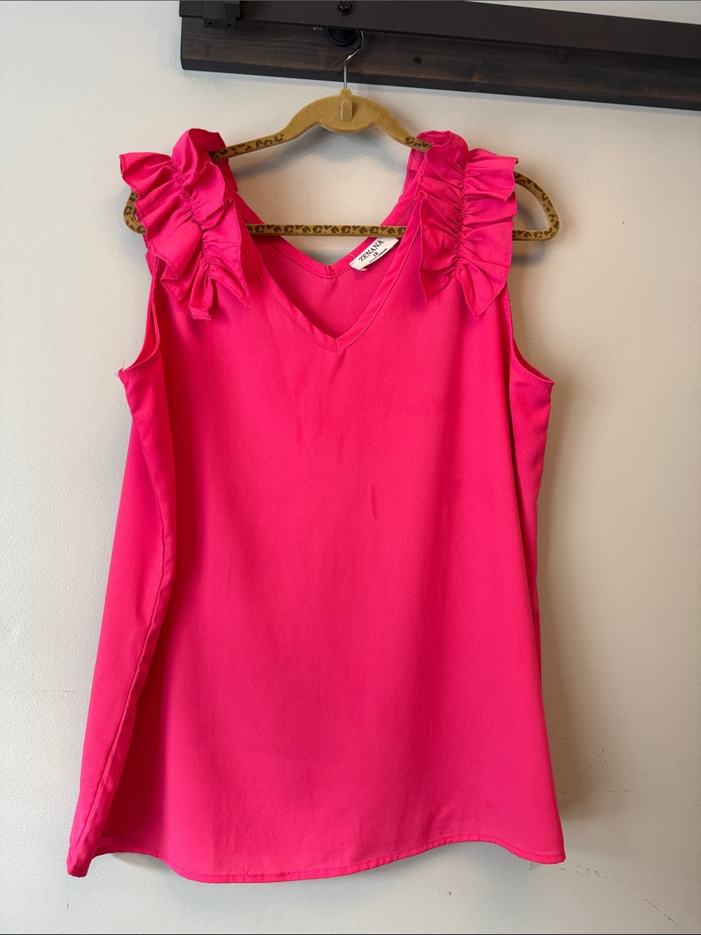Zenana Outfitters Hot Pink Ruffle Shoulder V-Neck Camisole